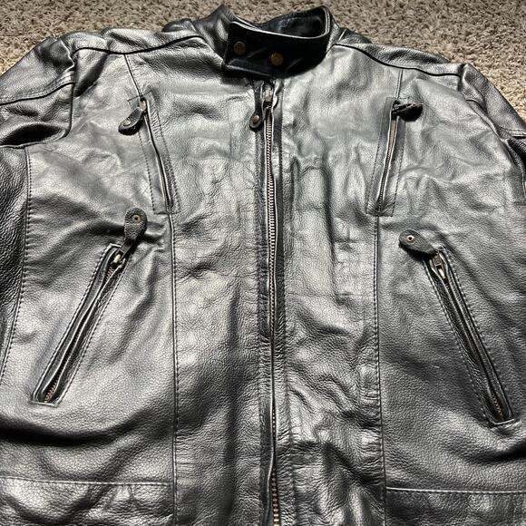 First Jafrum Leather Motorcycle Jacket Mens M Black Heavyweight Lined Vented - Picture 9 of 12